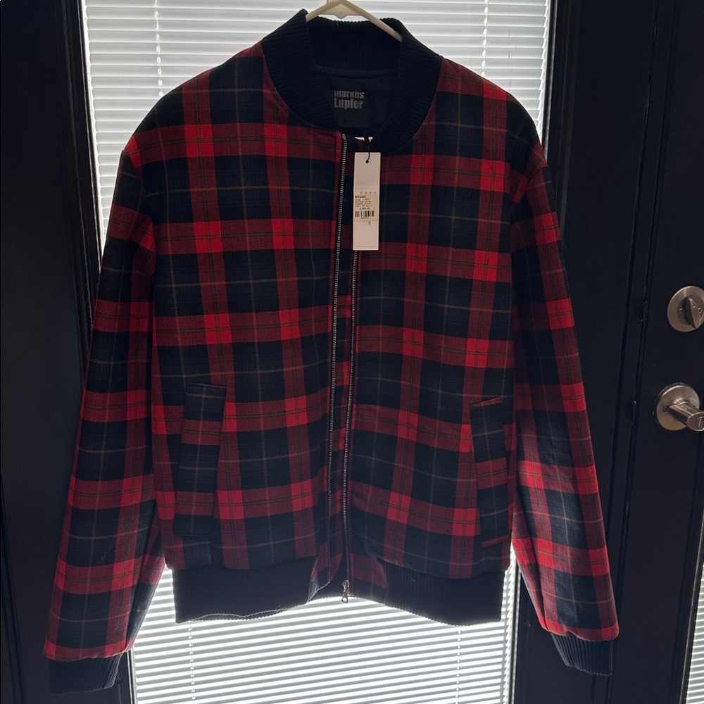Markus Lupfer Red and Black Checkered Jacket NWT Large